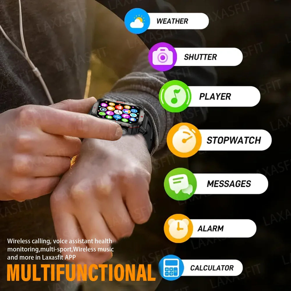 Smart Watch Bluetooth Voice Call Smart Watch with LED Flashlight Health Monitor Outdoor Sports Smart Watch