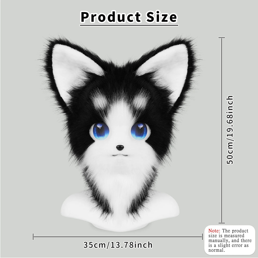 Animal Furry Fursuit Head Mask Plush Cat Fox Mask Costume Props for Halloween Cosplay Party