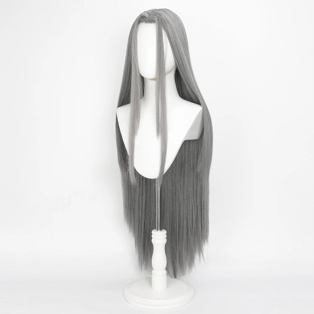 Cosplay Wig Final Fantasy Anime Wig Sephiroth Gray FF7 Anime Game Role-Play Wig Male Anime Synthetic Wig Widow'S Peak Bangs