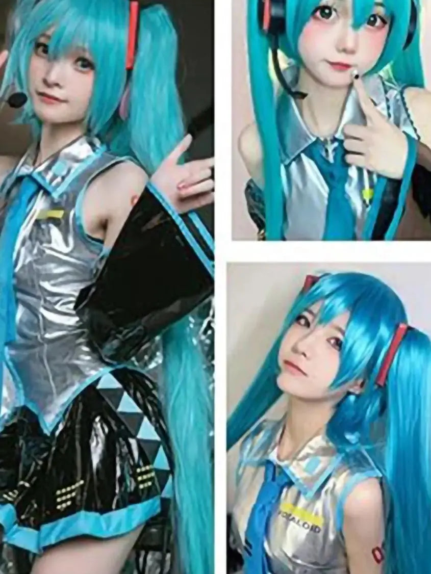 110Cm Cosplay Wig Aqua Pink Anime Long Synthetic Hair Clips 2 Ponytails Lolita Wig for Halloween