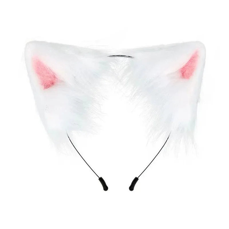 Fluffyanime Animal Fur Fox Tail Cat Paws Gloves and Ears Headwear Face Mask Cosplay Costume Set Halloween Party Accessorie