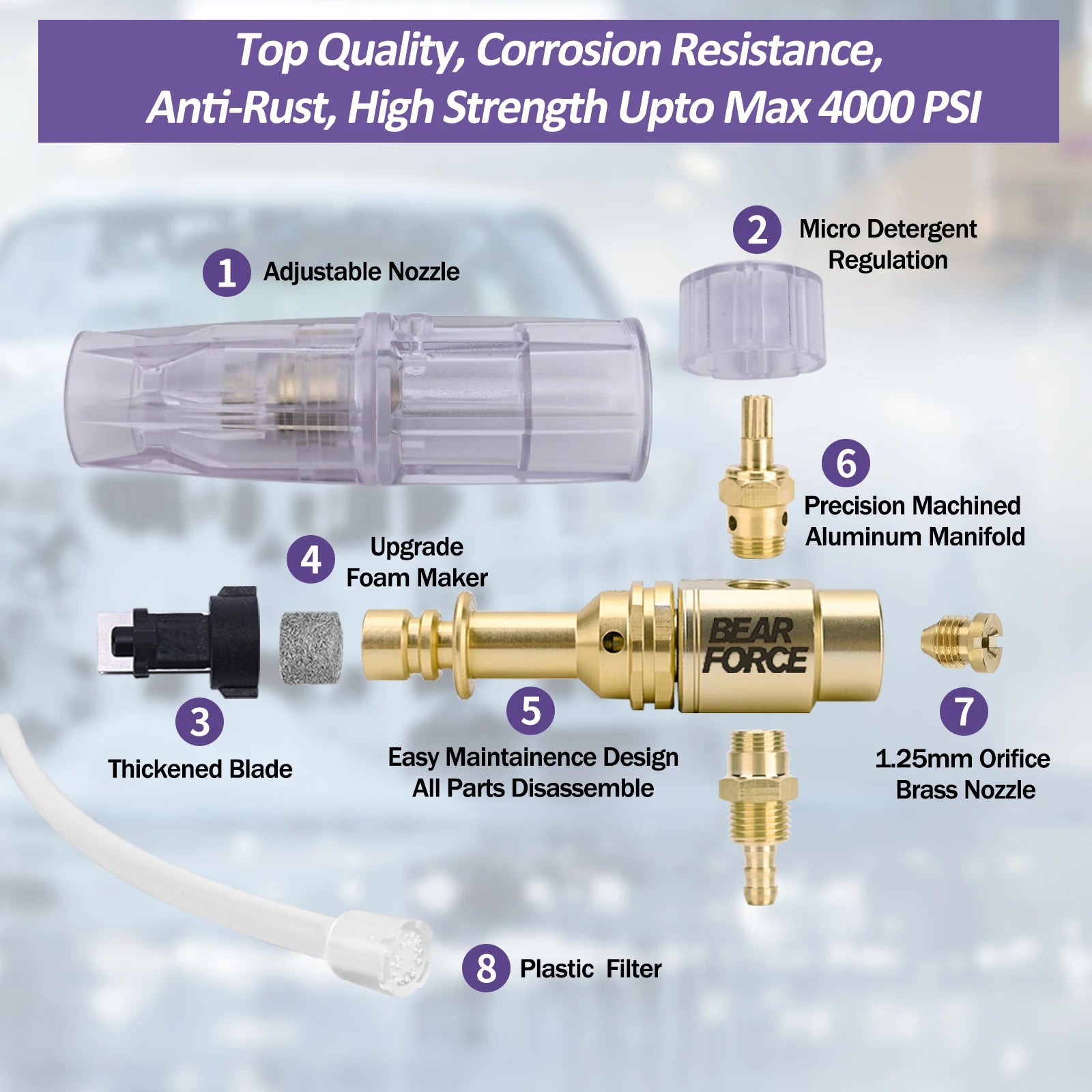 Pressure Washer Foam Cannon Adjustable Foam Lance 1/4 Quick Connector Home Car Wash Foam Blaster Transparent Bottle Car Cleaning