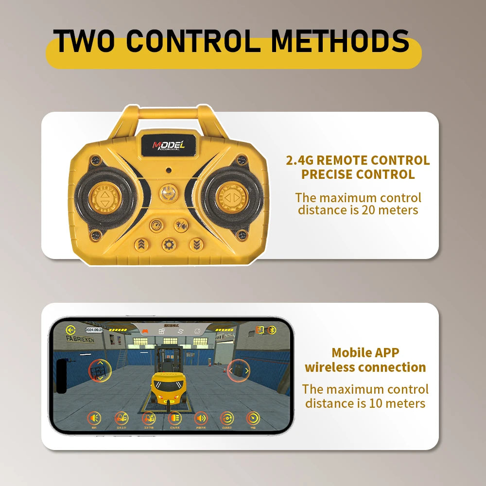 1:64 Bluetooth Remote Control Crane and Forklift Two-In-One Desktop Mini Alloy Toy Car with Trailer Christmas Gift in Color Box