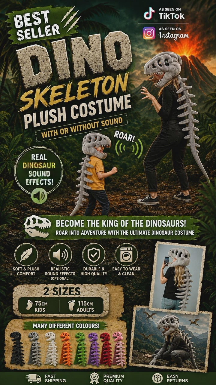 Dino Skeleton Plush Costume – With or Without Sound